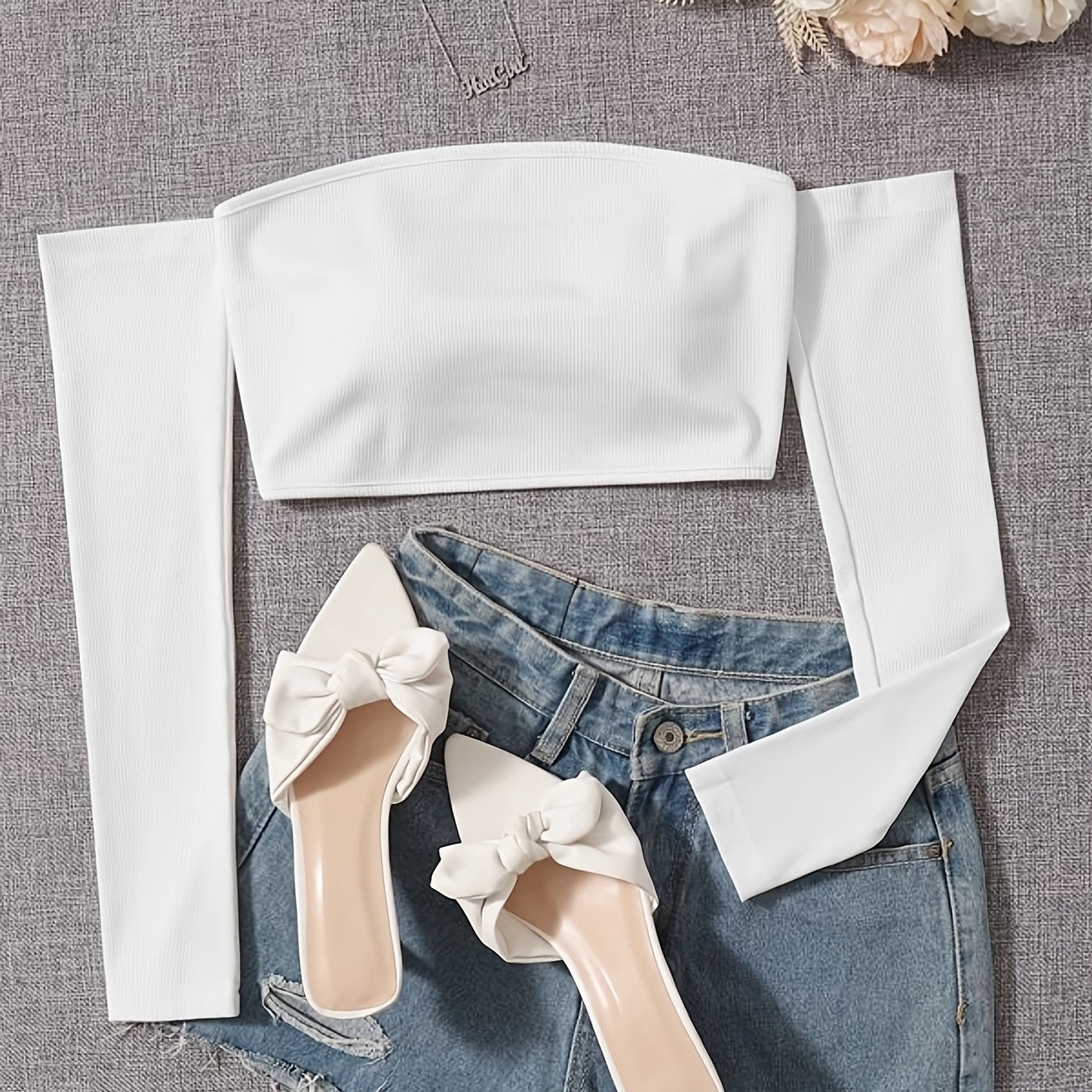 Women's Off-Shoulder Cropped Sleeve Top - Stretchy Slim Fit Solid Black Shirt, Machine Washable All-Season Versatile Top for Casual & Formal Outfits, Crop Top Blouse, Medium Elasticity Fabric