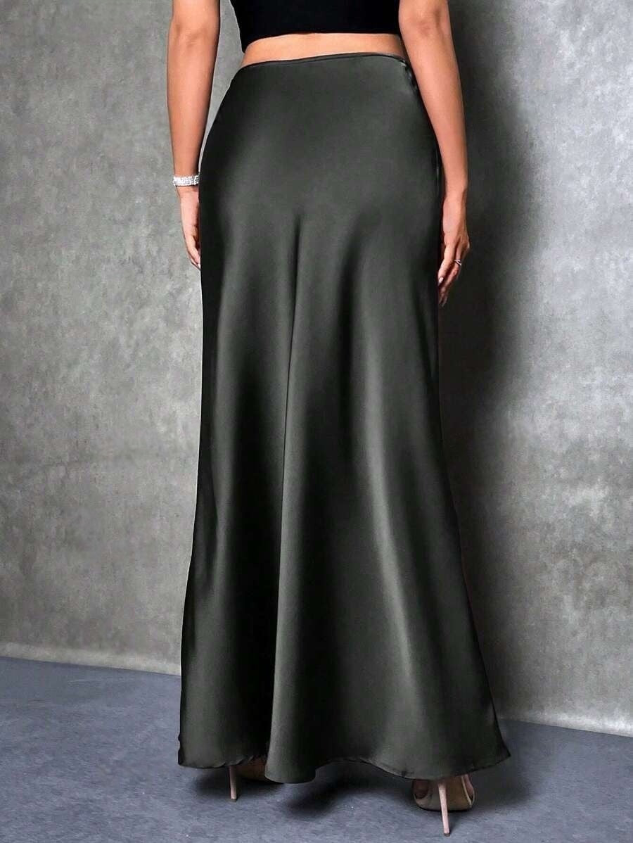 Stained satin skirt 2025 summer new simple imitation silk long skirt women's clothing club clothing Vestidos