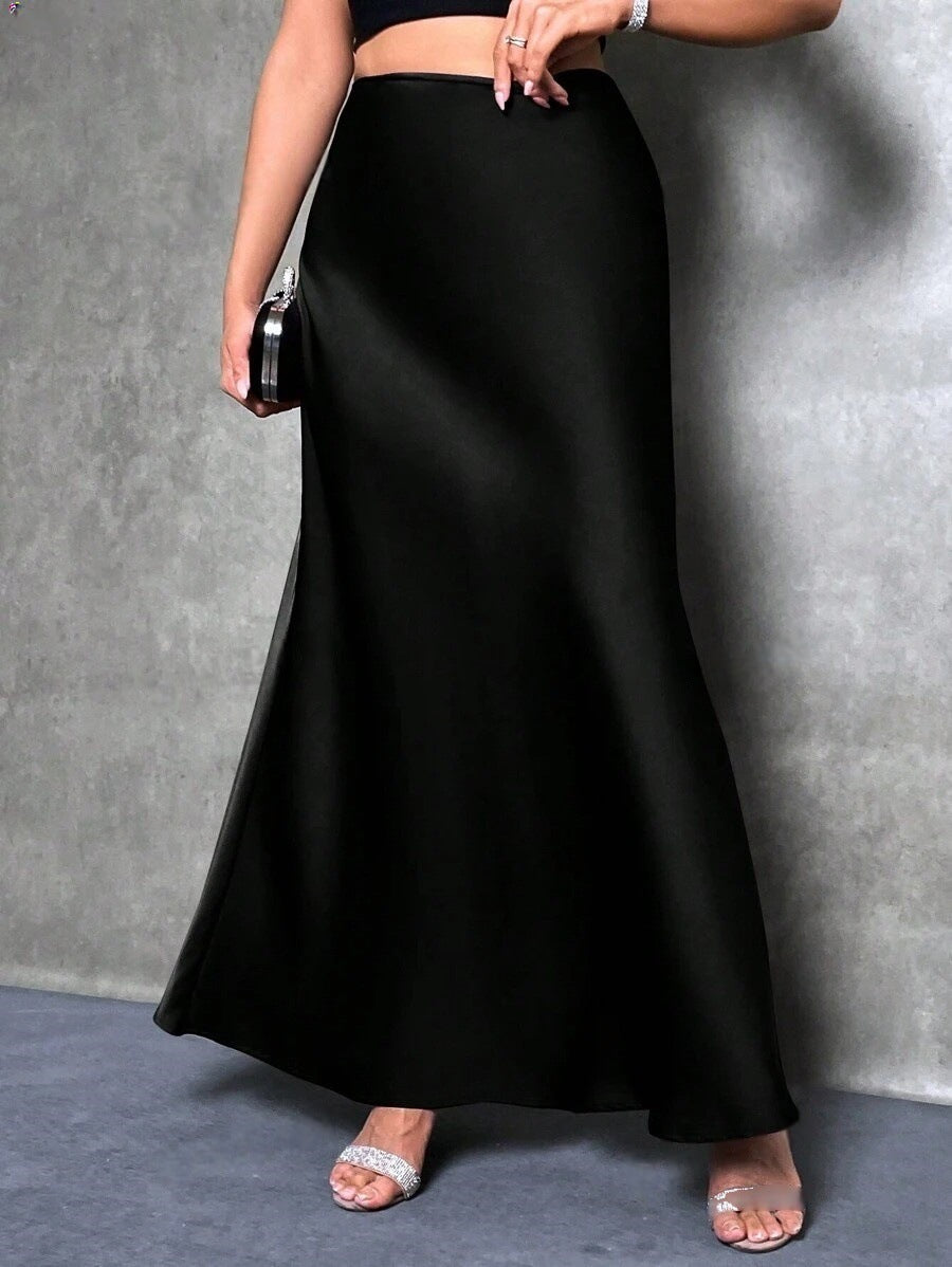 Stained satin skirt 2025 summer new simple imitation silk long skirt women's clothing club clothing Vestidos