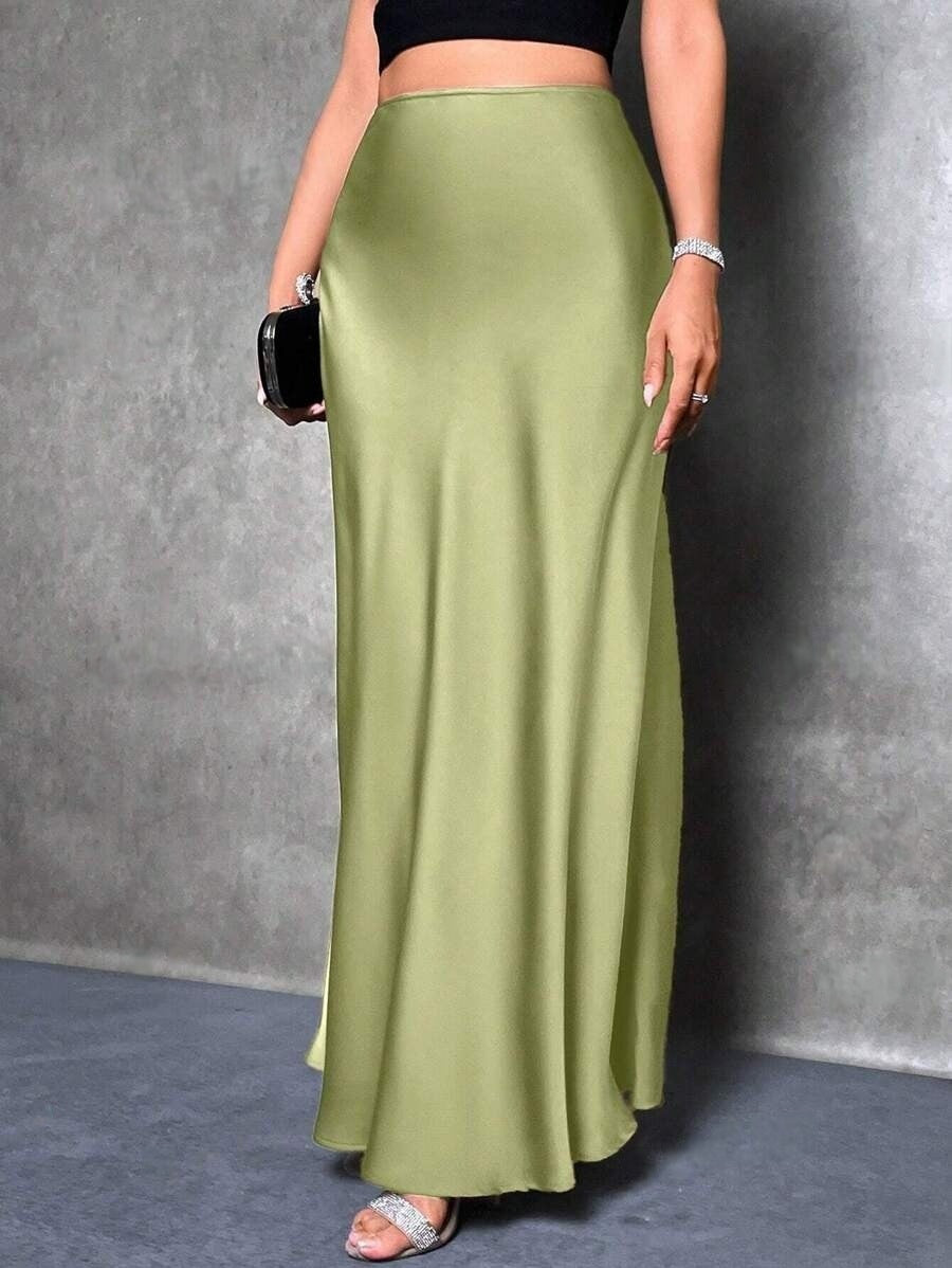Stained satin skirt 2025 summer new simple imitation silk long skirt women's clothing club clothing Vestidos