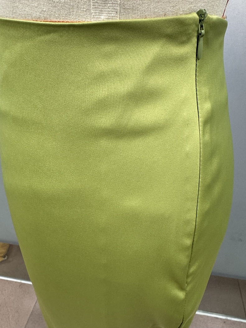 Stained satin skirt 2025 summer new simple imitation silk long skirt women's clothing club clothing Vestidos
