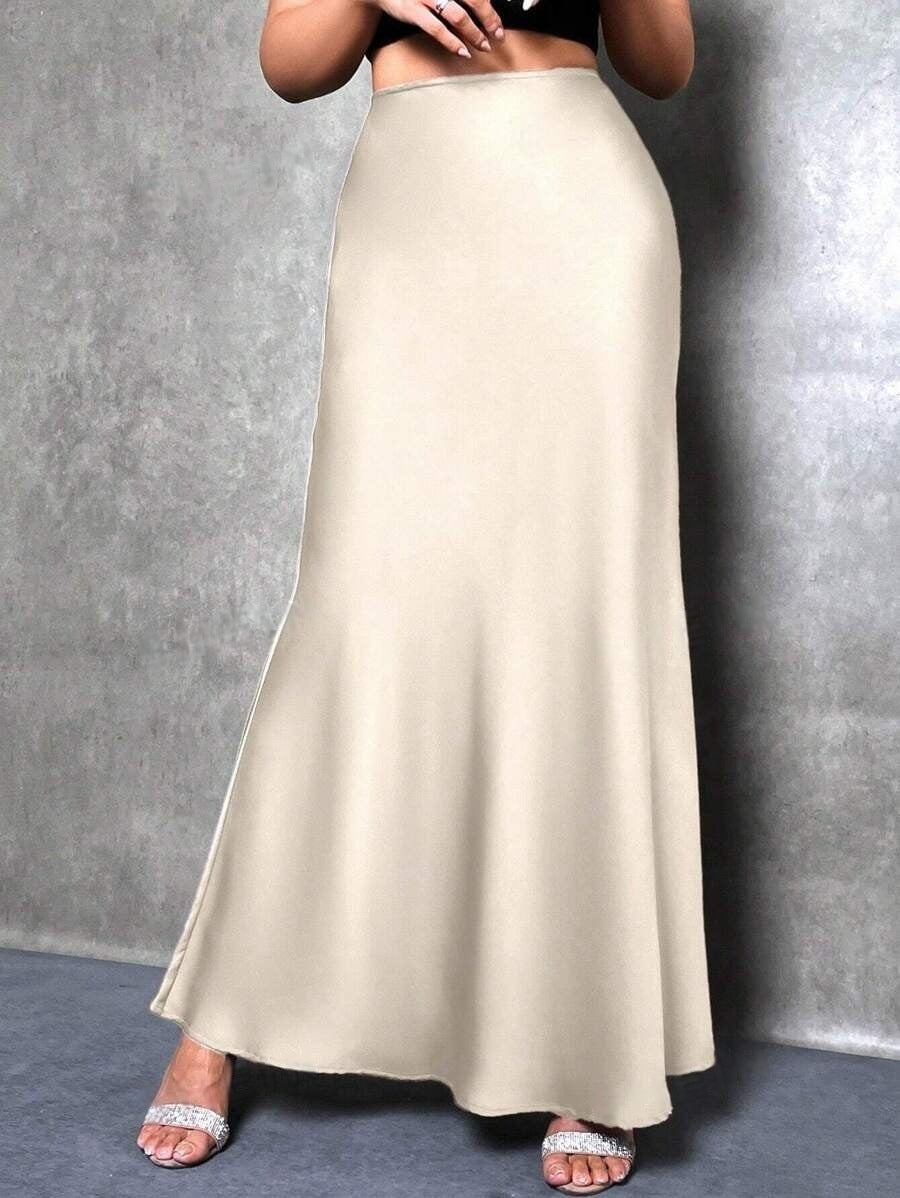 Stained satin skirt 2025 summer new simple imitation silk long skirt women's clothing club clothing Vestidos