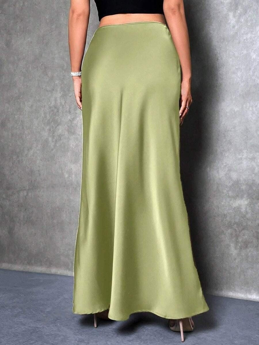 Stained satin skirt 2025 summer new simple imitation silk long skirt women's clothing club clothing Vestidos