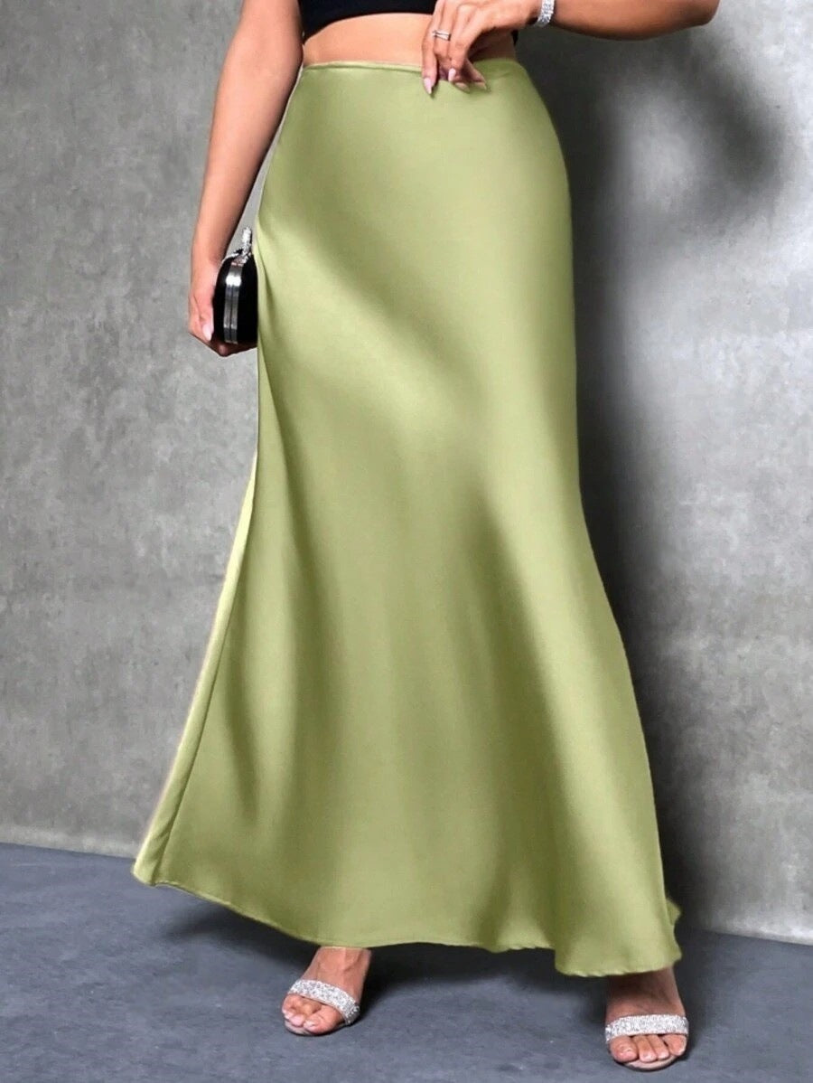 Stained satin skirt 2025 summer new simple imitation silk long skirt women's clothing club clothing Vestidos