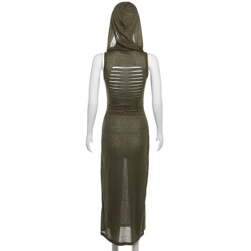 2023 Summer Fashion Trend Women's Clothing New Hooded Loose Hem Slit Personalized Dress Party Dress Club Clothing
