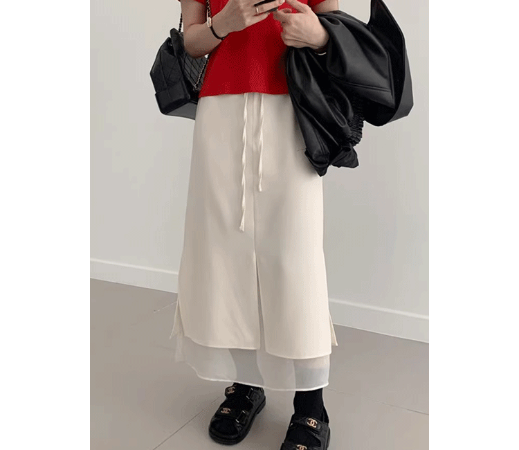 Double Layered Belted Straight Cut Long Skirt for Women Spring New Sle Korean High Waist Slit Commute Friendly Skirt
