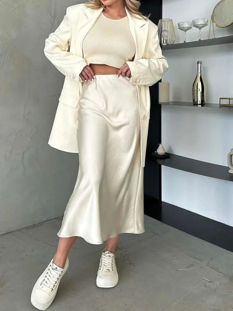 Female Skirt Elegant Temperament Ladies Solid Colour Long Skirt Suitable for Holiday Party Comfortable Knitted Milk Silk Fabrics