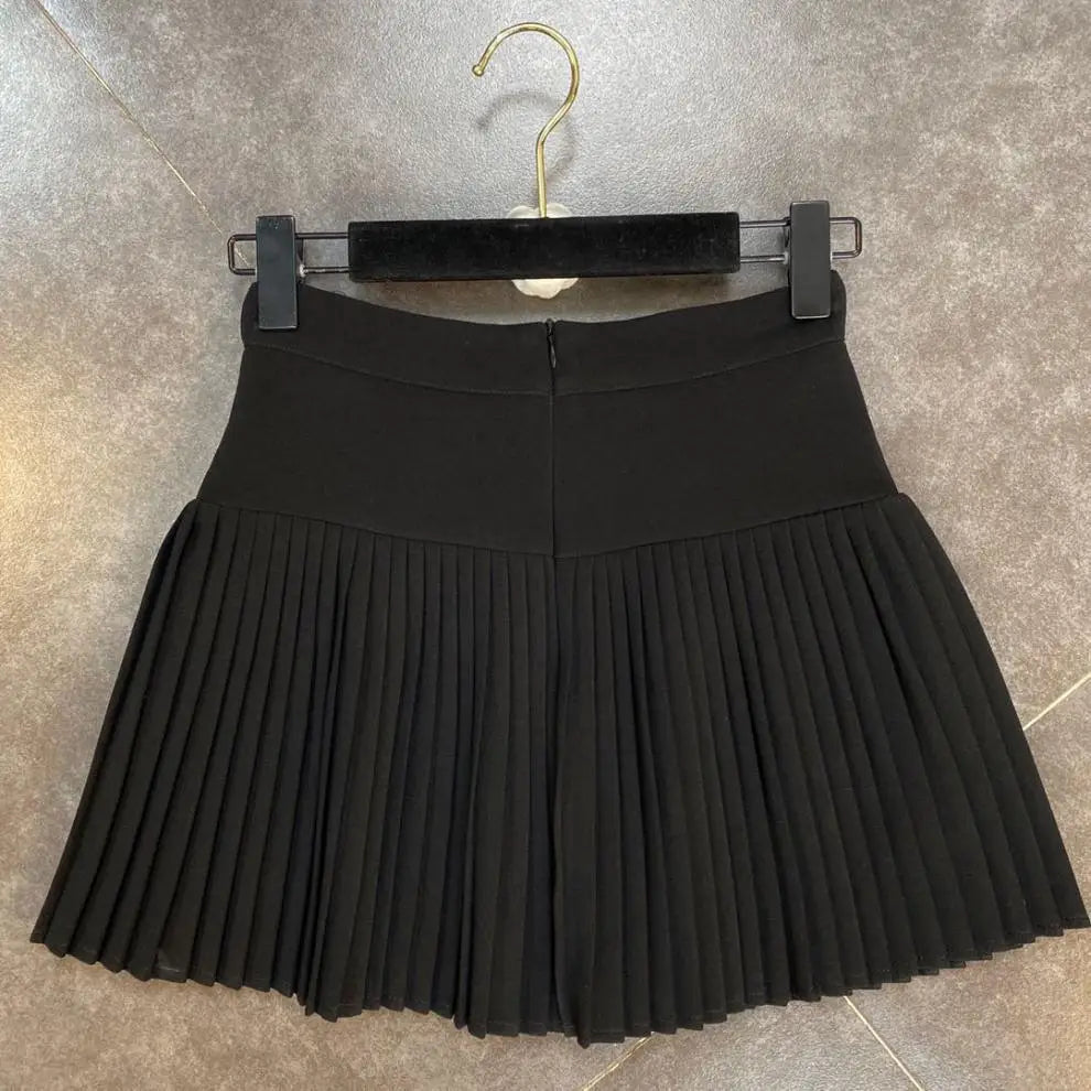 Women's Skirt 2024 Summer Fashion High Waisted White Metal D-pendant Decor Casual Temperament Pleated A-line Skirt With Lining