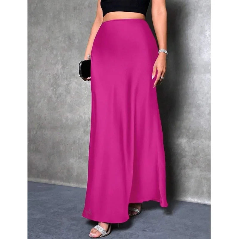 Stained satin skirt 2025 summer new simple imitation silk long skirt women's clothing club clothing Vestidos