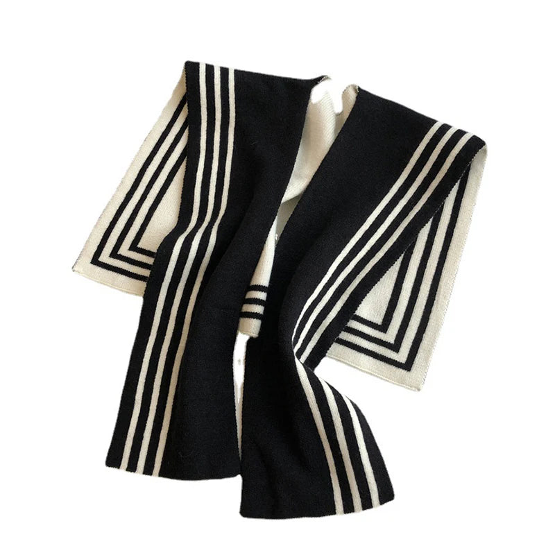 Korean Style Fashion Knitted Shawl Shirt Shoulder Striped Fake Collar Retro Style Scarf Female Accessories