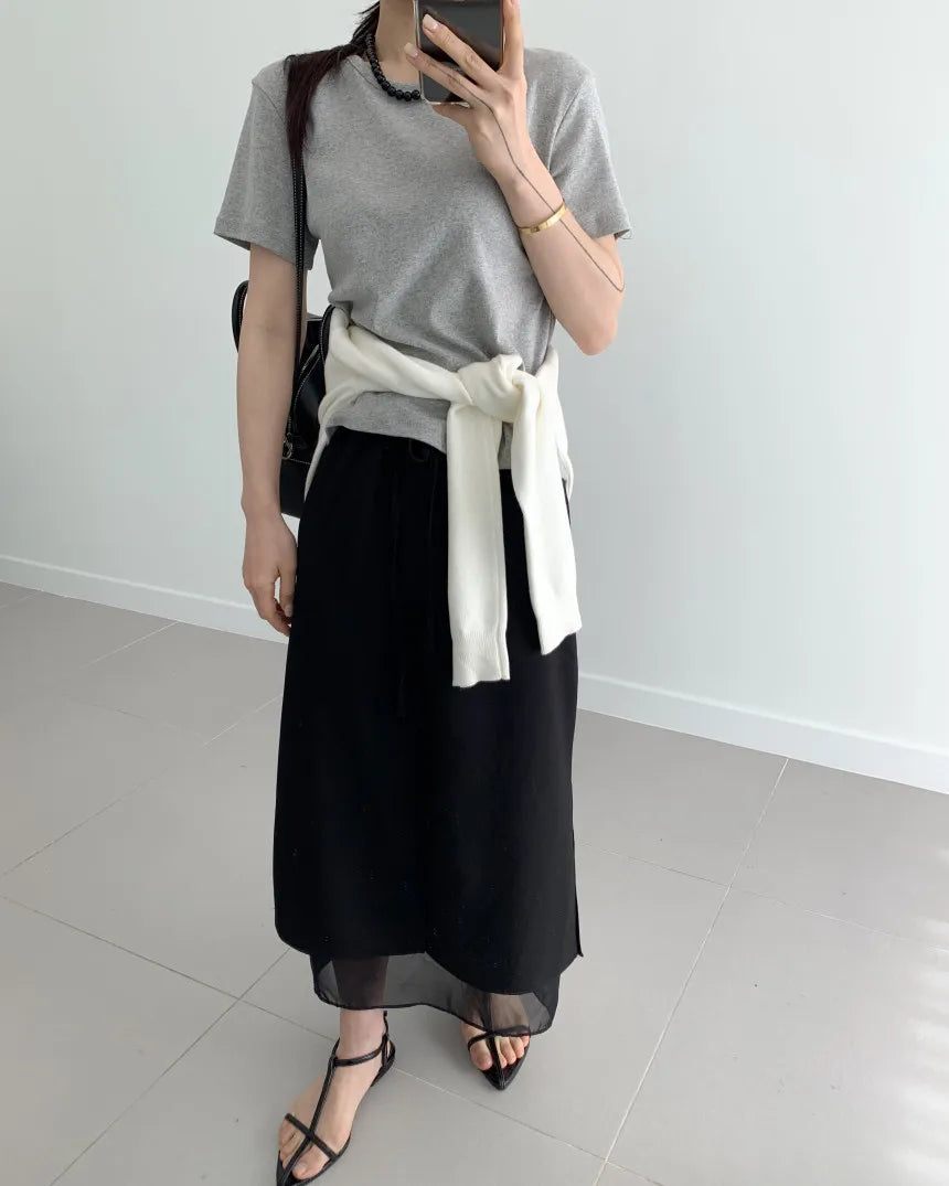 Double Layered Belted Straight Cut Long Skirt for Women Spring New Sle Korean High Waist Slit Commute Friendly Skirt