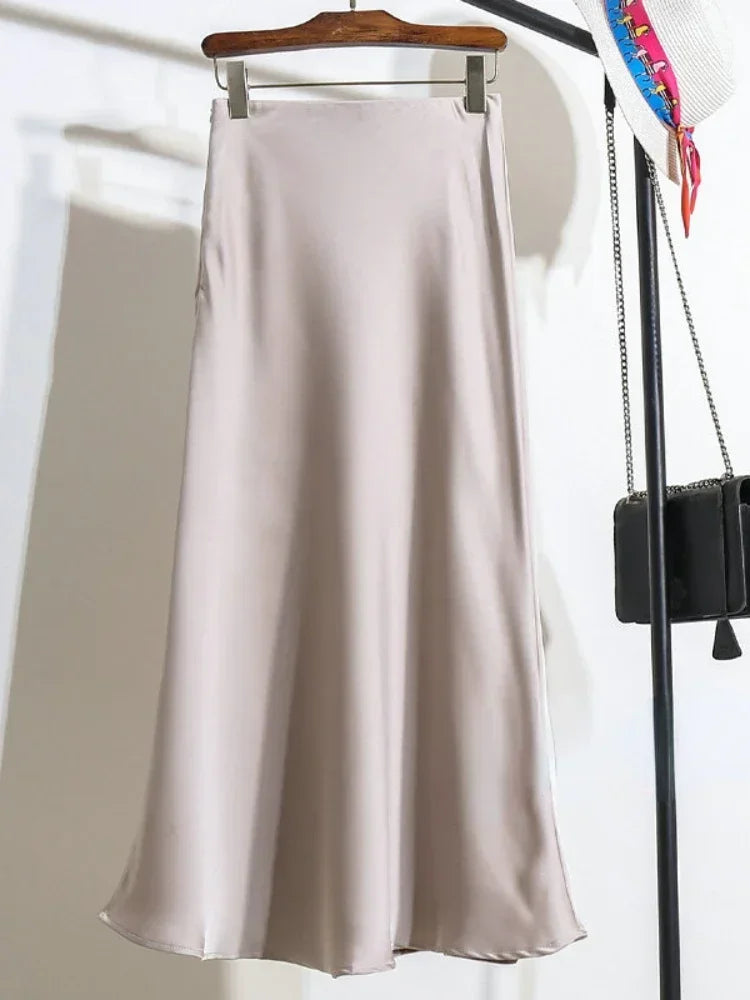 Female Skirt Elegant Temperament Ladies Solid Colour Long Skirt Suitable for Holiday Party Comfortable Knitted Milk Silk Fabrics