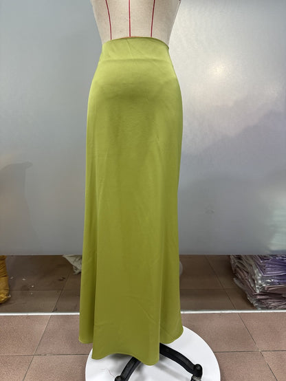 Stained satin skirt 2025 summer new simple imitation silk long skirt women's clothing club clothing Vestidos