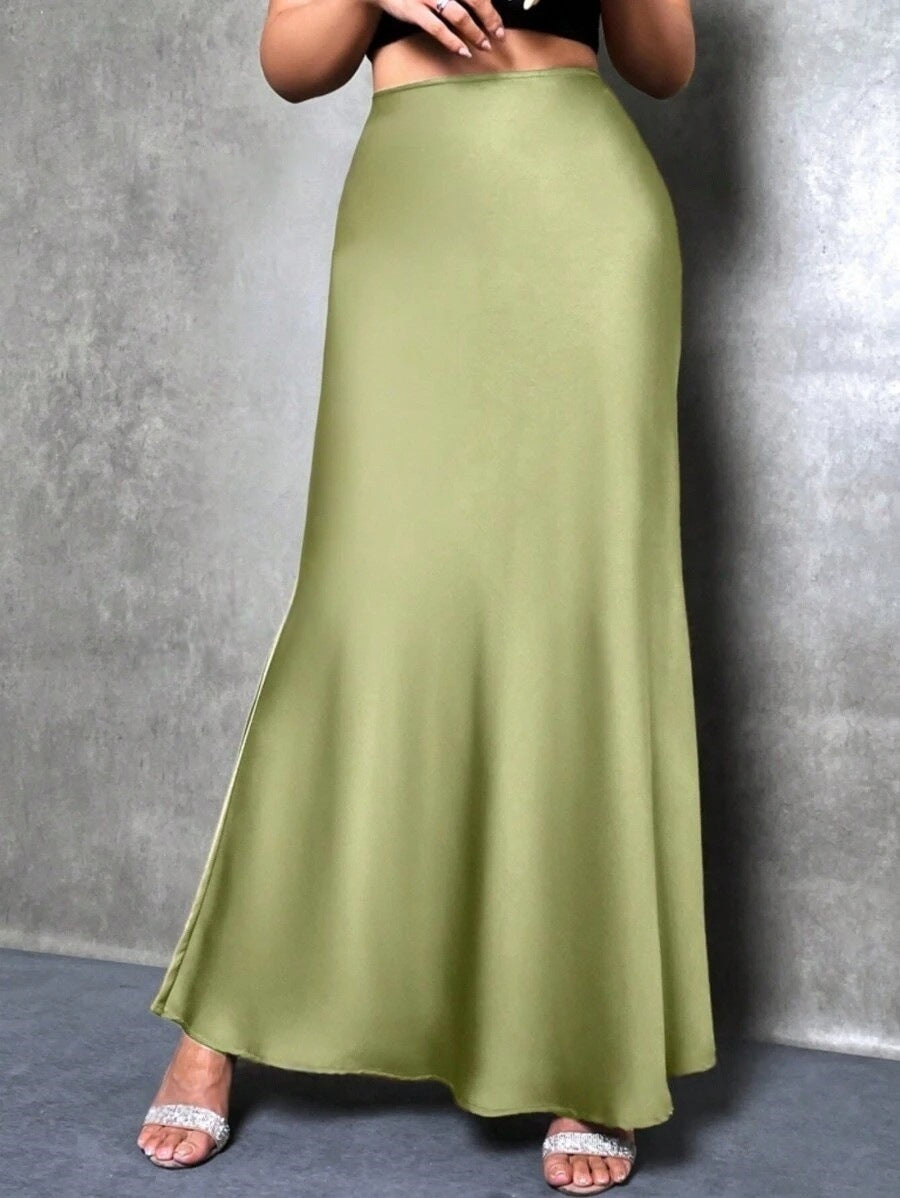 Stained satin skirt 2025 summer new simple imitation silk long skirt women's clothing club clothing Vestidos
