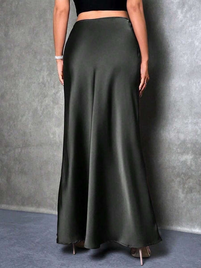 Stained satin skirt 2025 summer new simple imitation silk long skirt women's clothing club clothing Vestidos