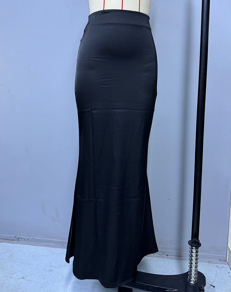 Stained satin skirt 2025 summer new simple imitation silk long skirt women's clothing club clothing Vestidos