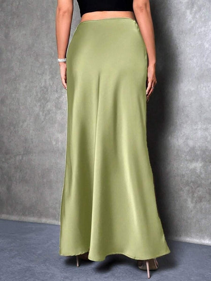 Stained satin skirt 2025 summer new simple imitation silk long skirt women's clothing club clothing Vestidos