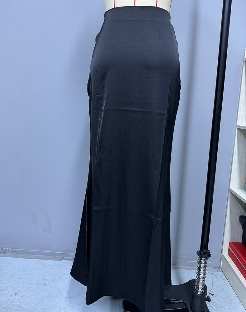 Stained satin skirt 2025 summer new simple imitation silk long skirt women's clothing club clothing Vestidos