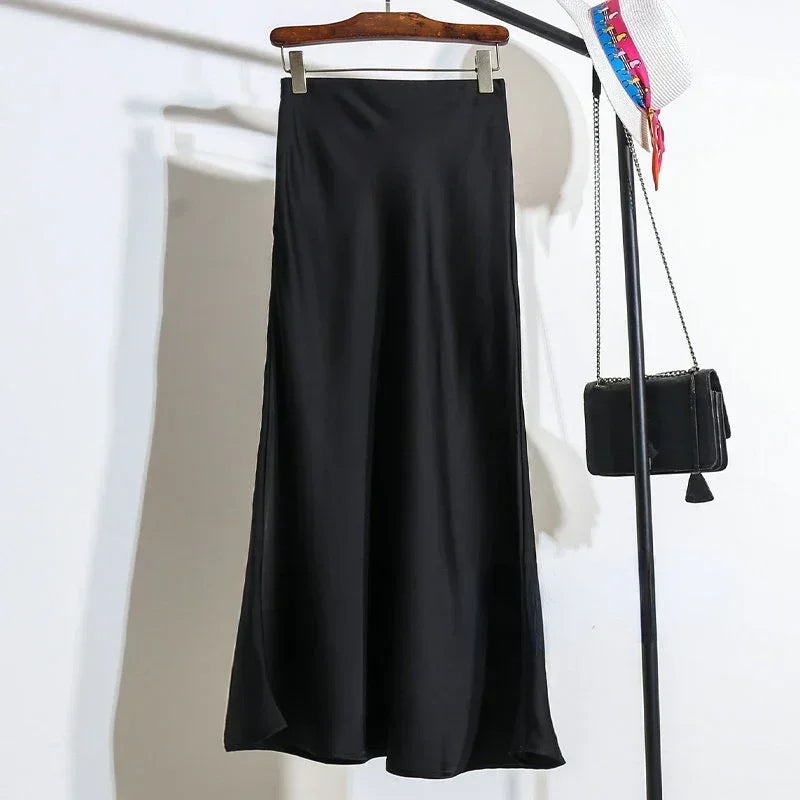 Female Skirt Elegant Temperament Ladies Solid Colour Long Skirt Suitable for Holiday Party Comfortable Knitted Milk Silk Fabrics
