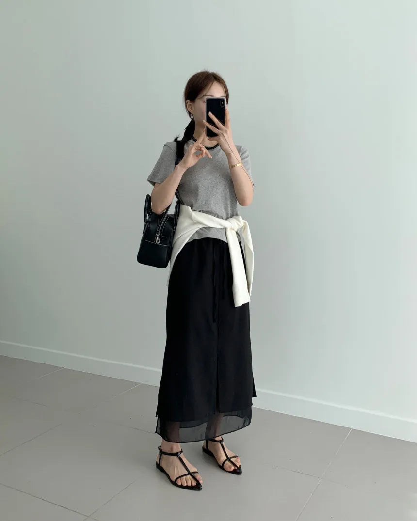 Double Layered Belted Straight Cut Long Skirt for Women Spring New Sle Korean High Waist Slit Commute Friendly Skirt