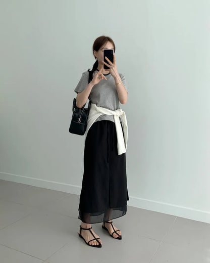 Double Layered Belted Straight Cut Long Skirt for Women Spring New Sle Korean High Waist Slit Commute Friendly Skirt