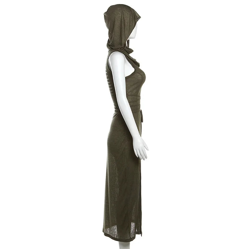 2023 Summer Fashion Trend Women's Clothing New Hooded Loose Hem Slit Personalized Dress Party Dress Club Clothing