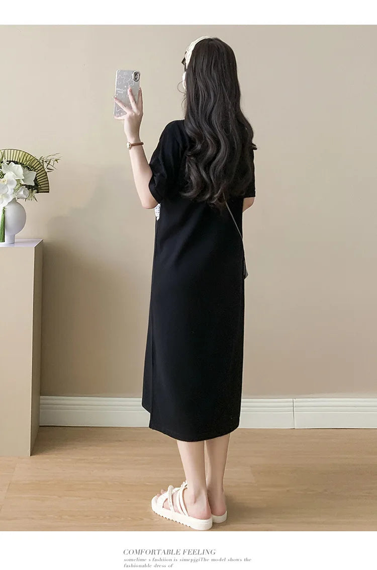 Pregnant Women's Skirt Summer 2025 New Large Loose Fashion Look Thin Fake Two Piece Knitted Skirt