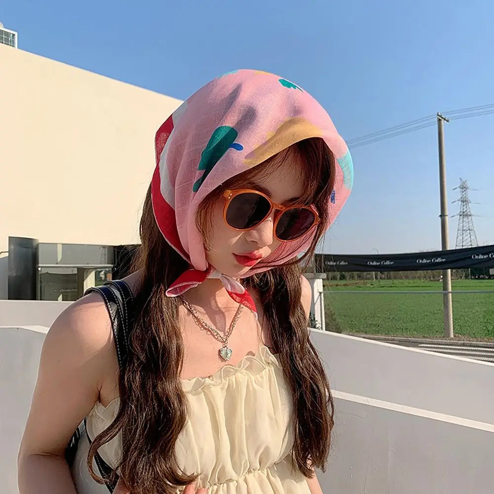 Fashion French Pastoral Style Headscarf INS Style Sun Protection Headband Towel Flower Printed Headband Girls