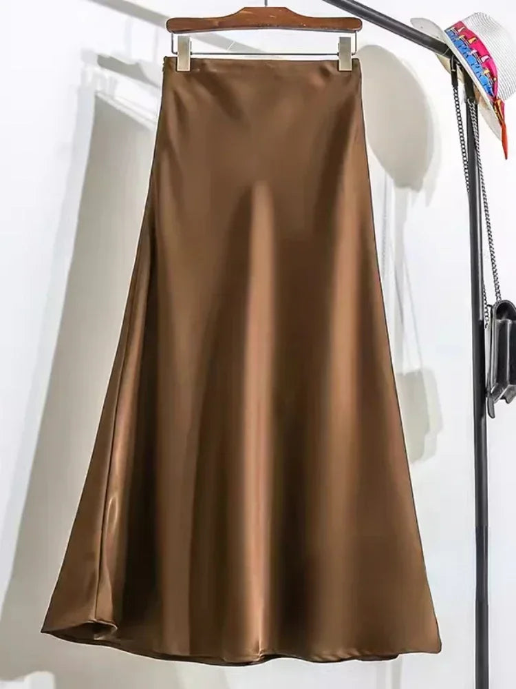Female Skirt Elegant Temperament Ladies Solid Colour Long Skirt Suitable for Holiday Party Comfortable Knitted Milk Silk Fabrics