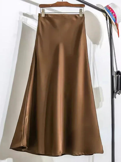 Female Skirt Elegant Temperament Ladies Solid Colour Long Skirt Suitable for Holiday Party Comfortable Knitted Milk Silk Fabrics