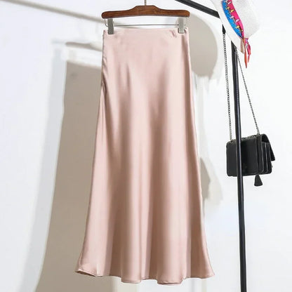 Female Skirt Elegant Temperament Ladies Solid Colour Long Skirt Suitable for Holiday Party Comfortable Knitted Milk Silk Fabrics