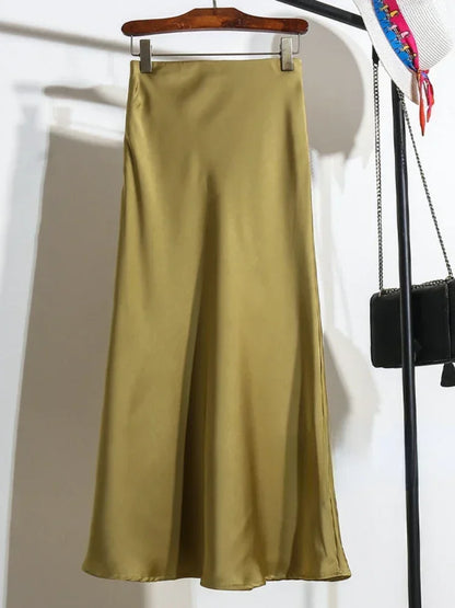 Female Skirt Elegant Temperament Ladies Solid Colour Long Skirt Suitable for Holiday Party Comfortable Knitted Milk Silk Fabrics