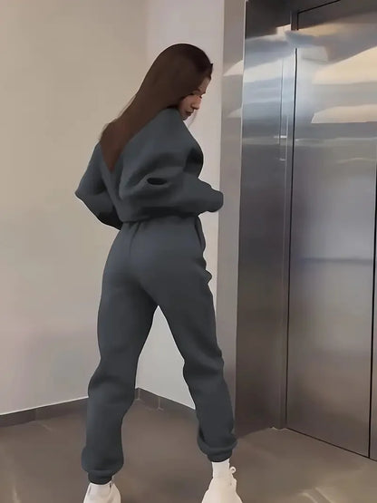 Fashion Women's Clothing 2025 Spring and Autumn Casual Solid Color Round Neck Sweater Suit Two-piece Suit