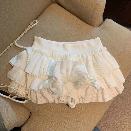Elegant Layered Cake Skirt for Women Summer Sweet Cute Solid Color High Waist Mini Skirt Casual Outfit Vintage Ruffled Skirt New