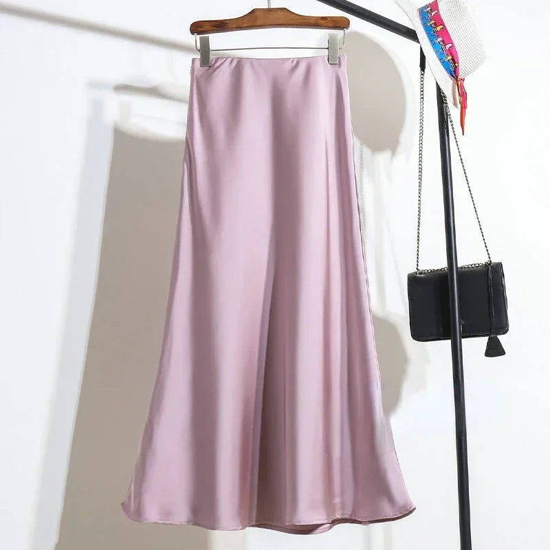 Female Skirt Elegant Temperament Ladies Solid Colour Long Skirt Suitable for Holiday Party Comfortable Knitted Milk Silk Fabrics