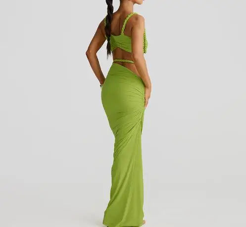 2025 Skirt Set for Women's Fashion Spring Summer Latest Clothin Sexy Solid Color Backless Small Tank Top Hip Hugging Skirt Set