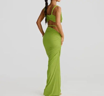 2025 Skirt Set for Women's Fashion Spring Summer Latest Clothin Sexy Solid Color Backless Small Tank Top Hip Hugging Skirt Set