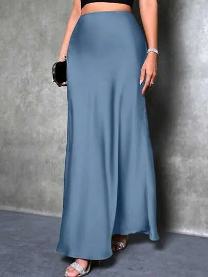Stained satin skirt 2025 summer new simple imitation silk long skirt women's clothing club clothing Vestidos