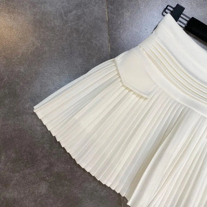 Women's Skirt 2024 Summer Fashion High Waisted White Metal D-pendant Decor Casual Temperament Pleated A-line Skirt With Lining