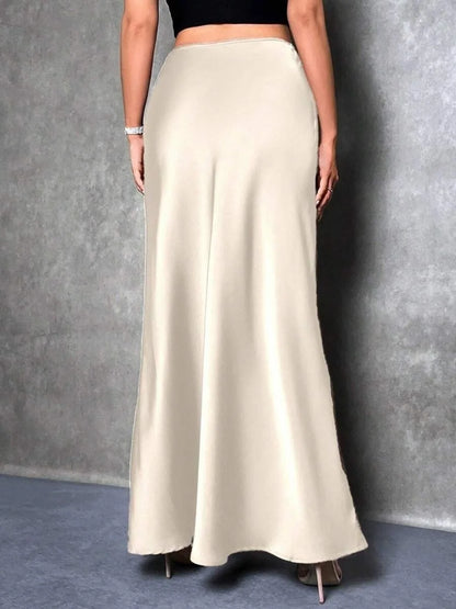 Stained satin skirt 2025 summer new simple imitation silk long skirt women's clothing club clothing Vestidos