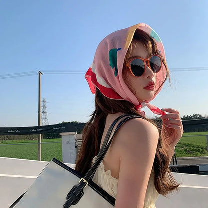 Fashion French Pastoral Style Headscarf INS Style Sun Protection Headband Towel Flower Printed Headband Girls