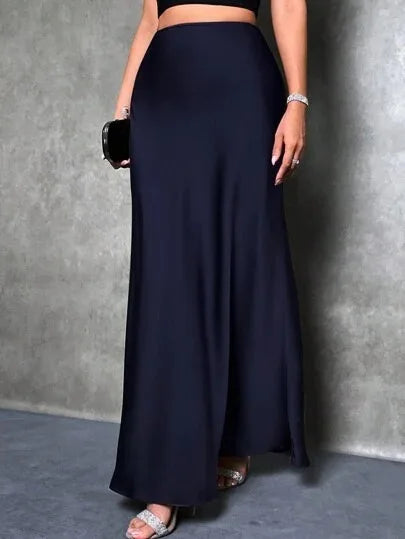 Stained satin skirt 2025 summer new simple imitation silk long skirt women's clothing club clothing Vestidos