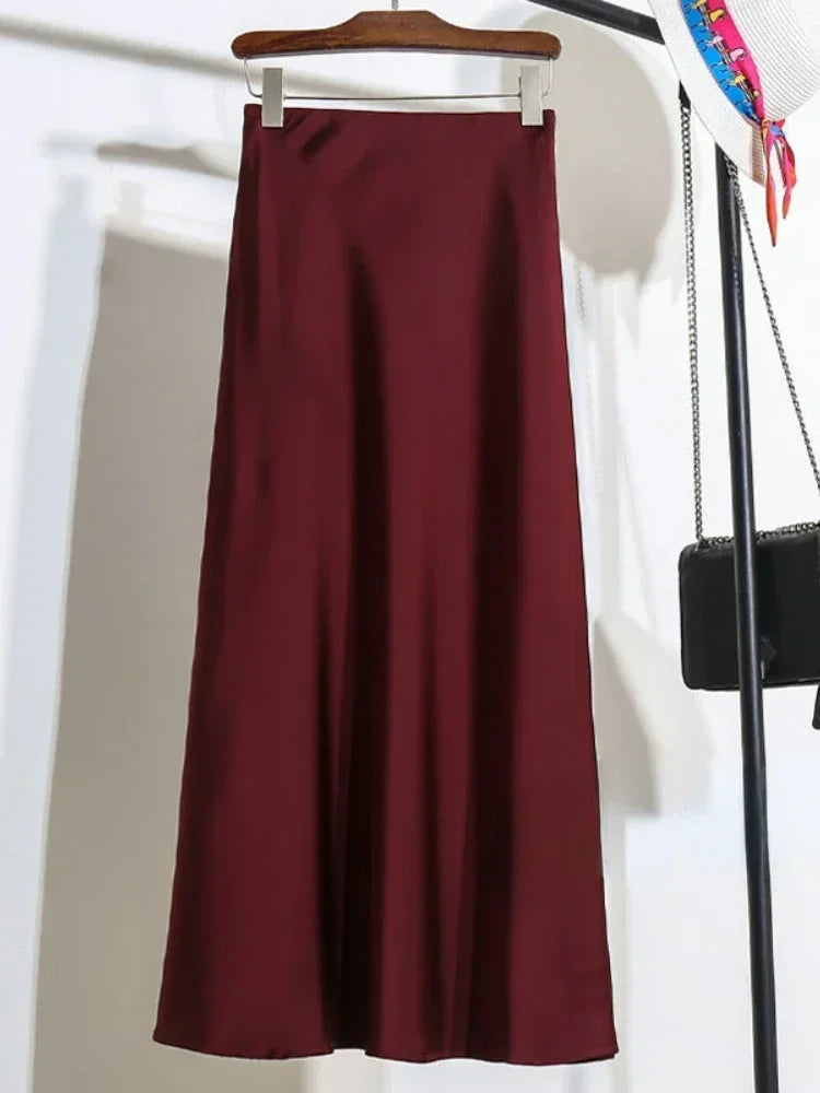 Female Skirt Elegant Temperament Ladies Solid Colour Long Skirt Suitable for Holiday Party Comfortable Knitted Milk Silk Fabrics