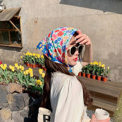Fashion French Pastoral Style Headscarf INS Style Sun Protection Headband Towel Flower Printed Headband Girls