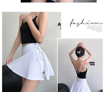 Sports Yoga Skirt Badminton Tennis Skirt Half Body Quick-dry Pocket Skirt Side Slit Strap Shorts Pant Running Clothing Suit