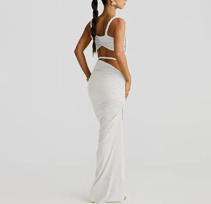 2025 Skirt Set for Women's Fashion Spring Summer Latest Clothin Sexy Solid Color Backless Small Tank Top Hip Hugging Skirt Set