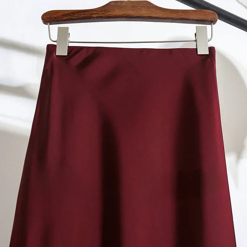 Female Skirt Elegant Temperament Ladies Solid Colour Long Skirt Suitable for Holiday Party Comfortable Knitted Milk Silk Fabrics