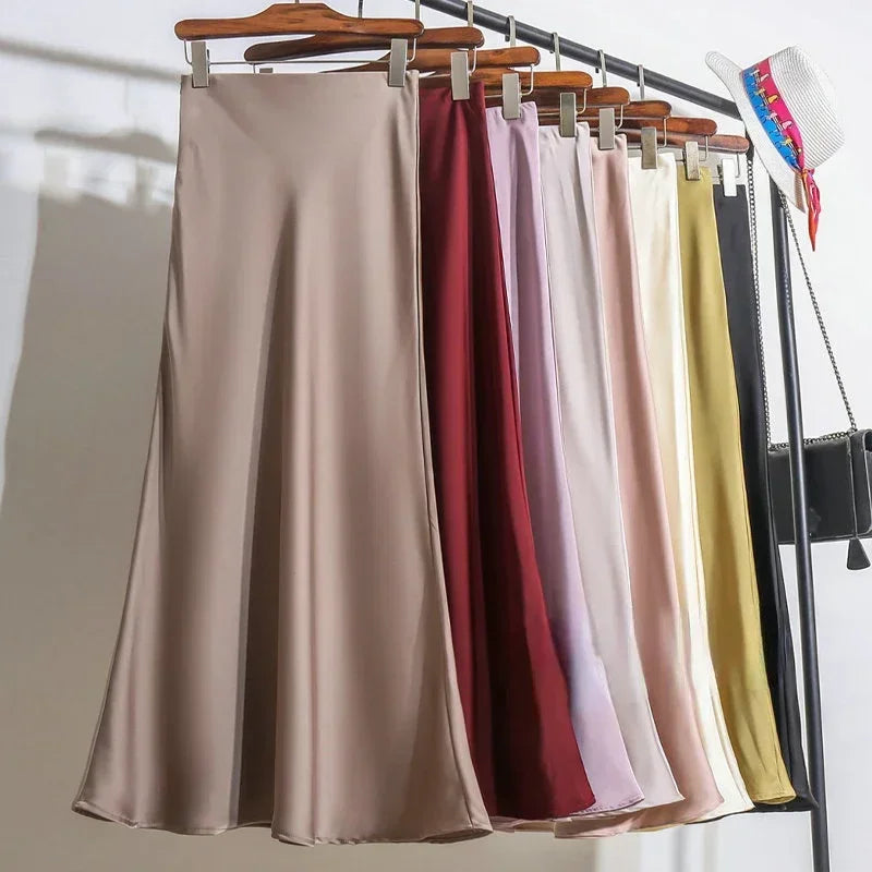 Female Skirt Elegant Temperament Ladies Solid Colour Long Skirt Suitable for Holiday Party Comfortable Knitted Milk Silk Fabrics