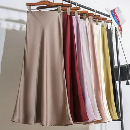 Female Skirt Elegant Temperament Ladies Solid Colour Long Skirt Suitable for Holiday Party Comfortable Knitted Milk Silk Fabrics