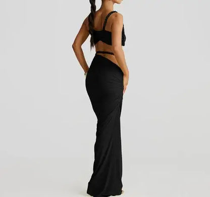 2025 Skirt Set for Women's Fashion Spring Summer Latest Clothin Sexy Solid Color Backless Small Tank Top Hip Hugging Skirt Set